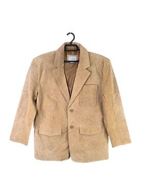 Mens Vintage Leather Tan Suede Blazer Jacket Elbow Patches Lined Size L